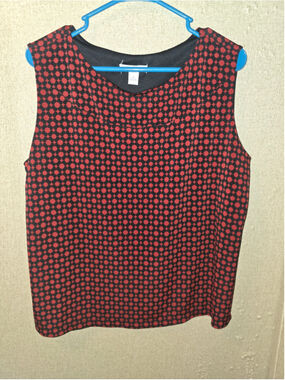 Women's Dressbarn Tank Top 2X Red Black Polka Dot Sleeveless Shirt formal chic